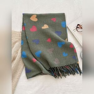 Women's Colorful Heart Patterned Winter Scarf